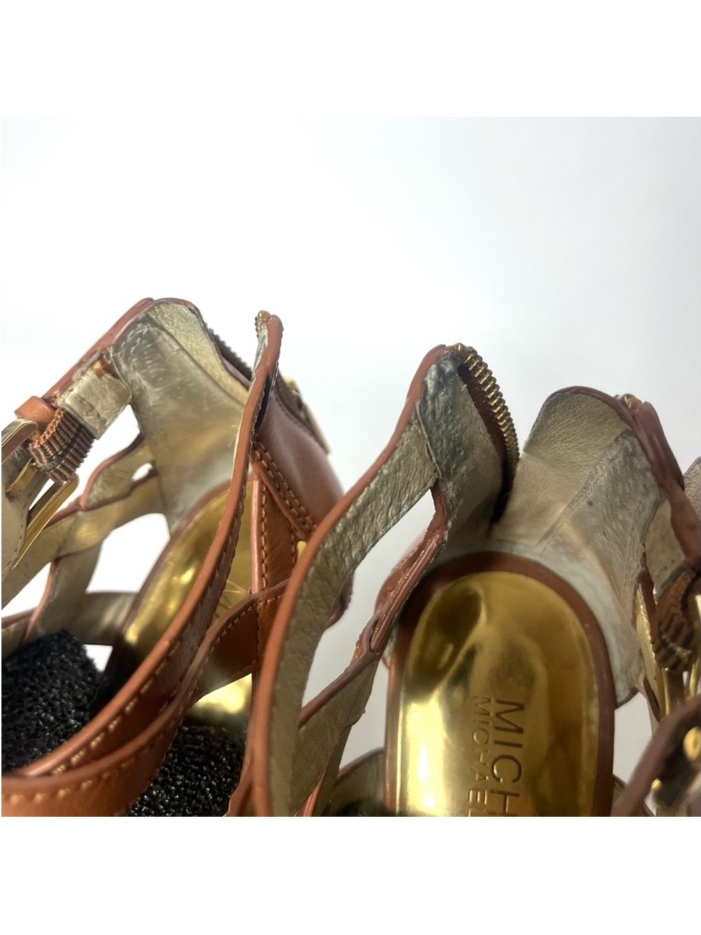 Michael Kors Berkley Leather Strappy Stiletto Heels Brown Sz 5.5 - Picture 12 of 13